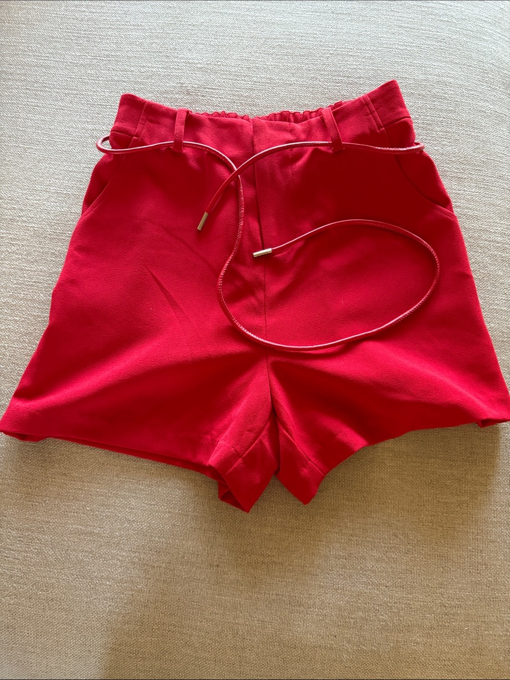 Anthropologie Bright Red High-Waist Tie Shorts